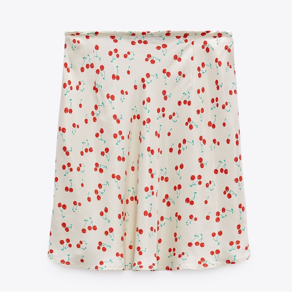 Zara Satin Effect Cherry Print Mini Skirt - NWT